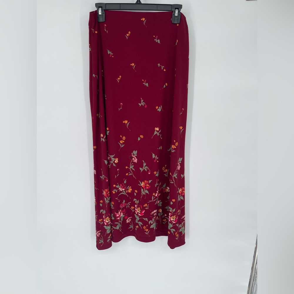 Jaclyn Smith Burgundy‎ Floral A-Line Skirt